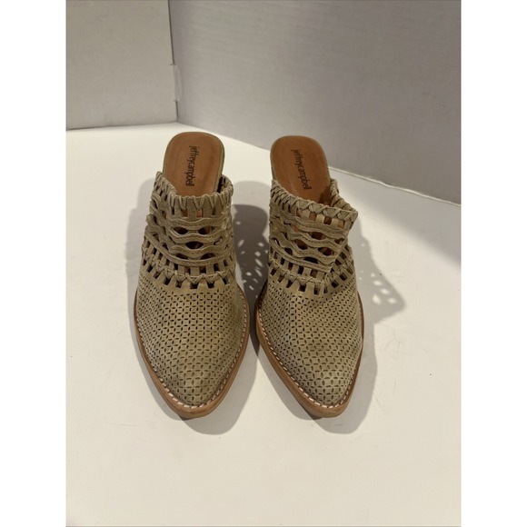 Jeffrey Campbell Favella Beige woven suede mules New 3